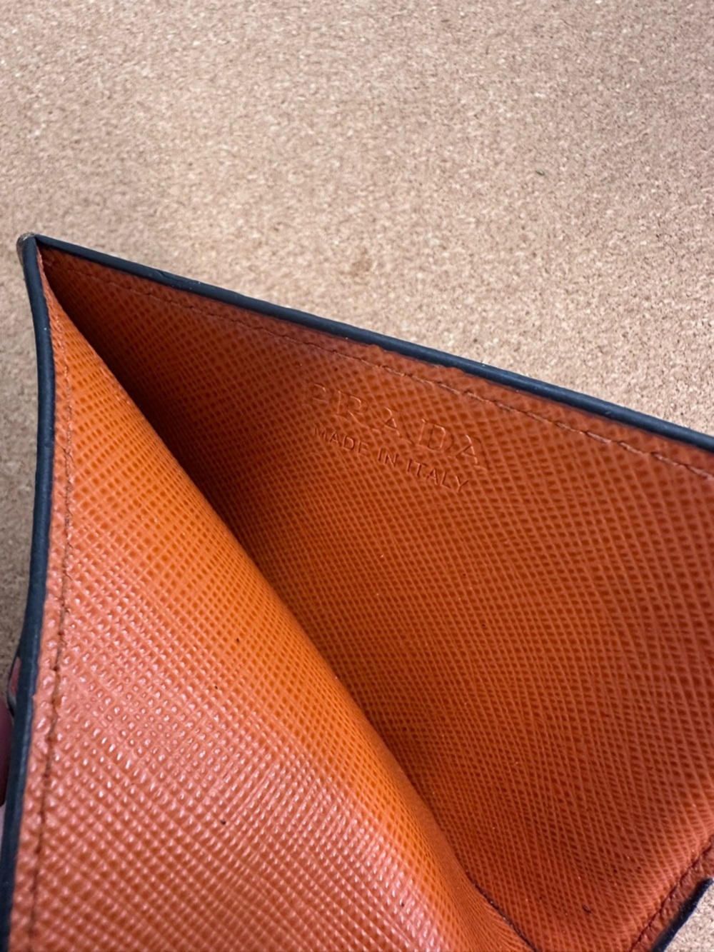 Prada Orange Striped Leather Card Holder with Blue, White & Black Accents - Picture 3 of 4